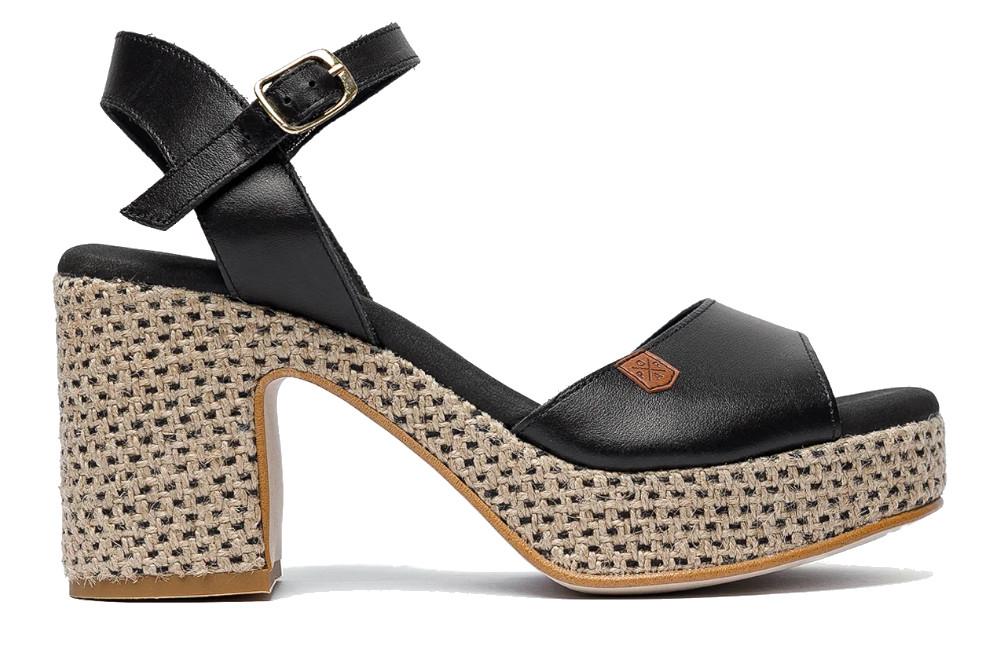 Sandalias de tacón de yute Daira de Piel Negro – Tacón Ancho Mujer