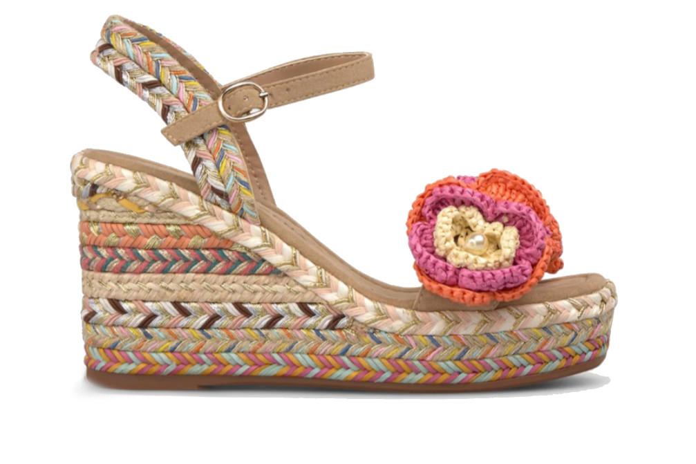 Sandalias con Cuña Alma en Pena V2651203 Siena de Esparto con Bordado Floral