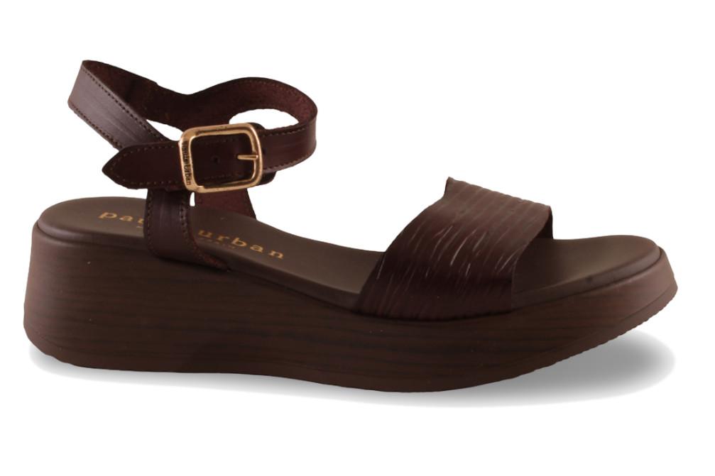 Sandalia con cuña media Paula Urban 33-2066 en marrón de Piel con Hebilla Ajustable para mujer