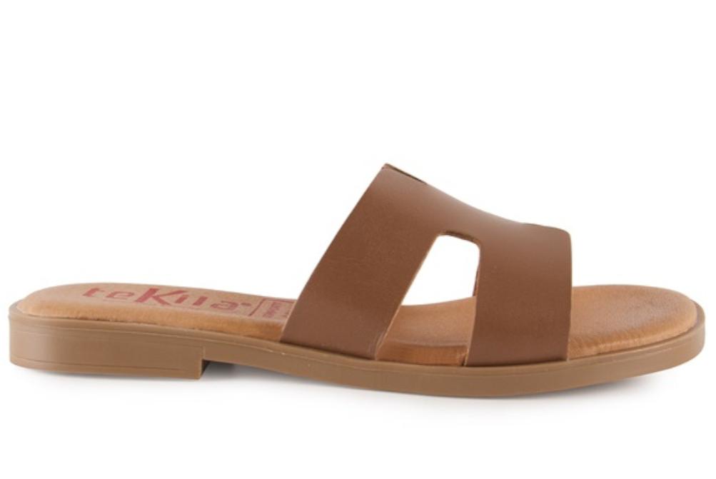 Sandalias de Pala Tekila 141 Metalizada color cuero Mujer | Piel, Plantilla Gel y Máximo Confort