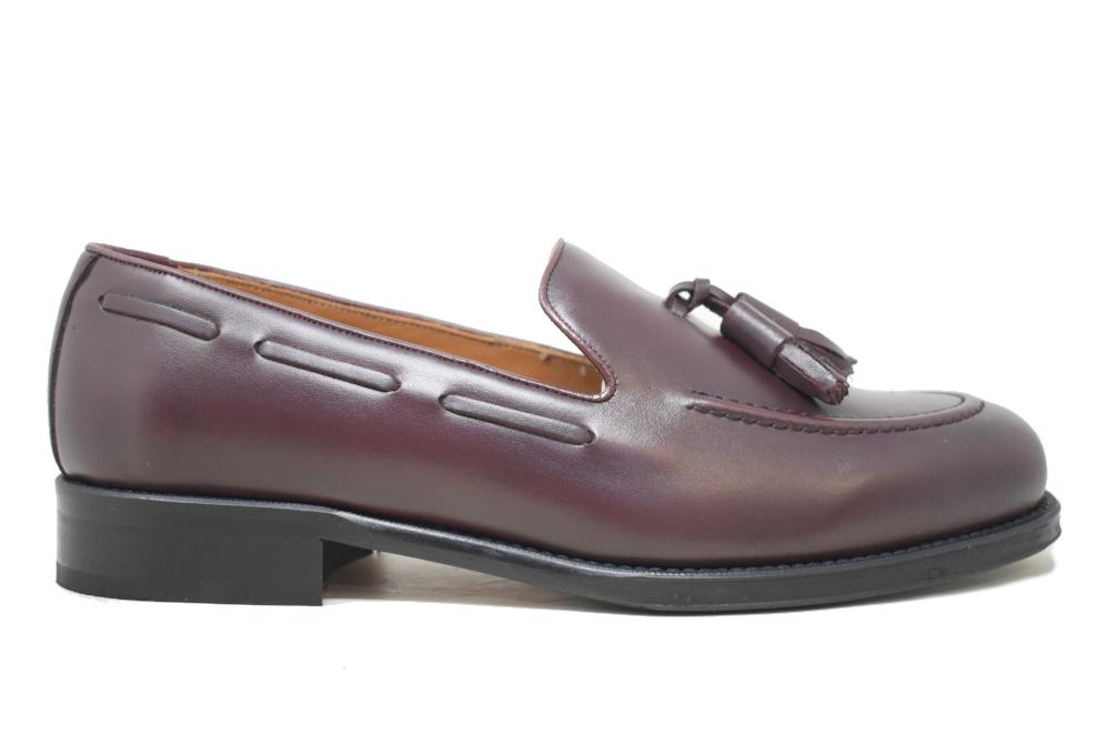 Mocasines Paco Cantos 6576 burdeos para hombre, estilo castellano con borlas - Zapatos de vestir