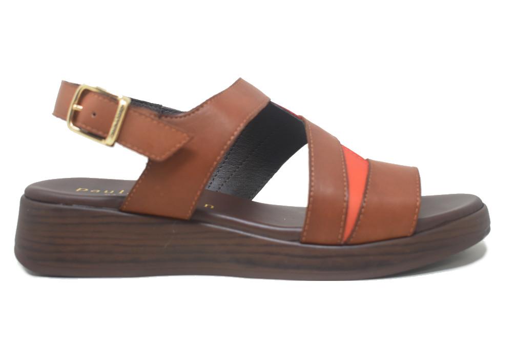 Sandalia de mujer Paula Urban 30-2022 avellana de Piel con Cuña Media 3,5 cm