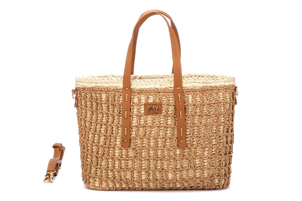 Bolso shopper para mujer XTI 184604 Hielo Rafia – Diseño Diario con Cierre de Cordones