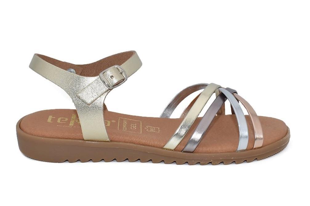 Sandalias planas Tekila 13152 en platino para mujer