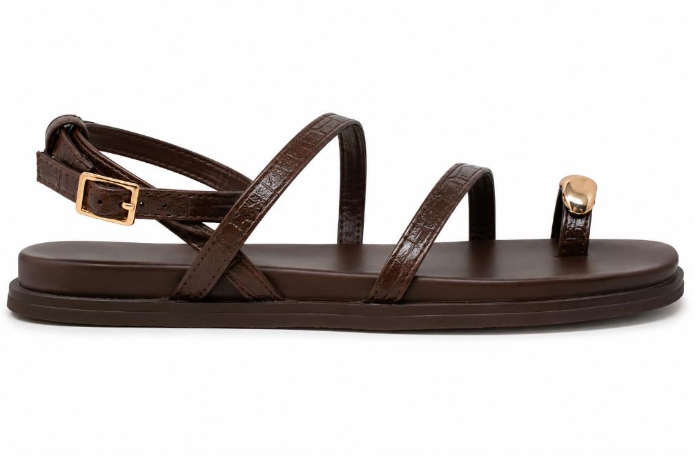 Sandalias Planas Romanas Mujer ISTERIA 1167 marrón Efecto Coco – Sandalias de Dedo Elegantes para Verano
