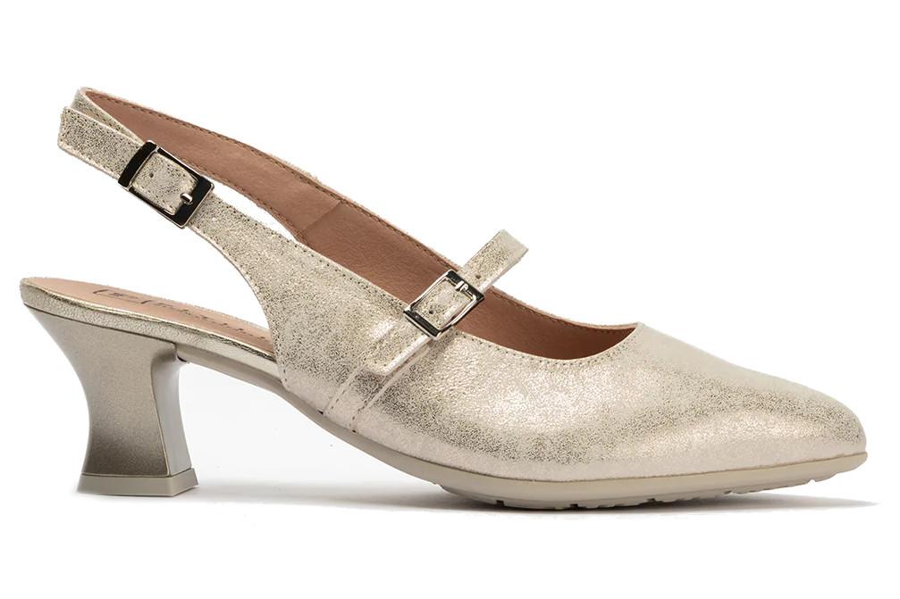 Zapato de fiesta salón destalonado Pitillos 11183 oro en piel con tacón medio