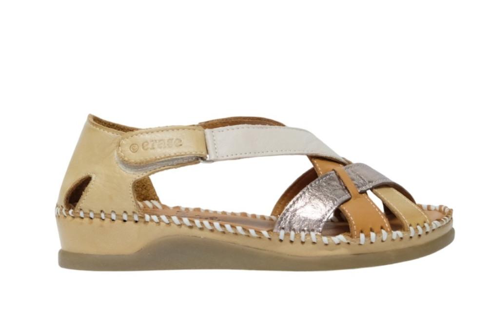 Sandalias coangrejera Erase 793-64 en beige para mujer de piel con Cuña media
