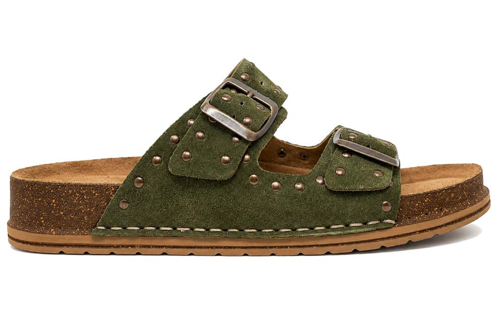 Sandalias mujer Walk & Fly Dover 47813 verde | Sandalias de piel cómodas con hebilla