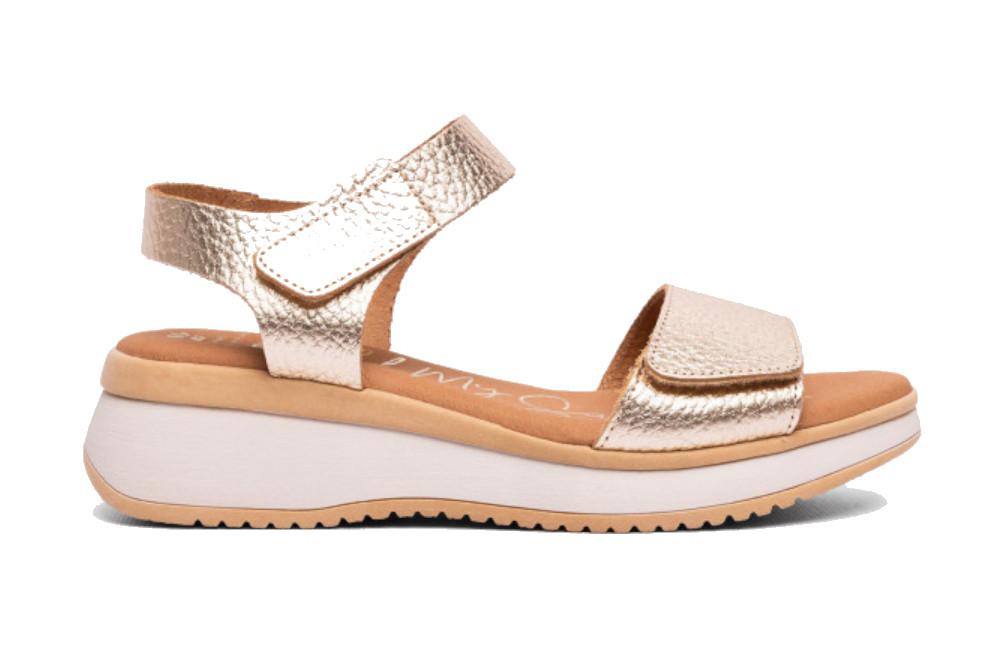 Sandalias de Cuña Oh! My Sandals Selene 5942 Champán para mujer – Cómodas, Planta Acolchada y Ajuste Regulable
