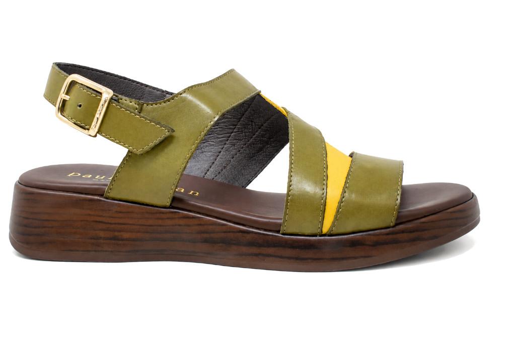 Sandalia de mujer Paula Urban 30-2022 Caqui de Piel con Cuña Media 3,5 cm