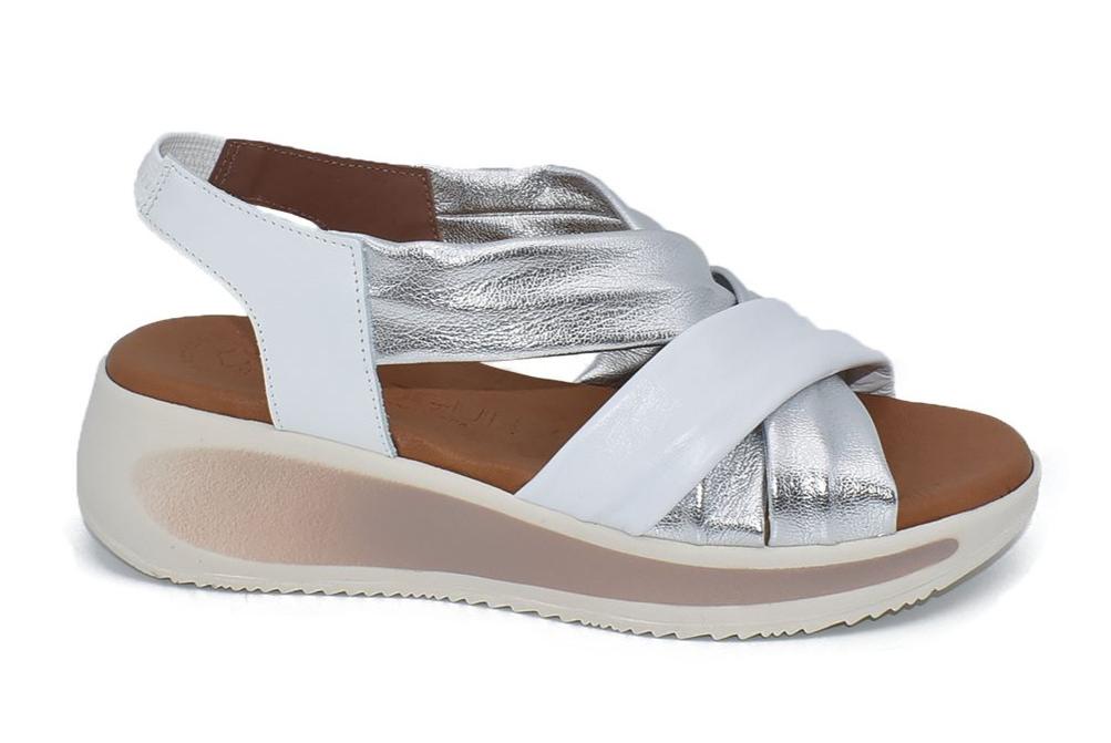 Sandalias con Cuña Media InVogue 6059 blanco Mujer | Piel, Plantilla Gel y Máximo Confort