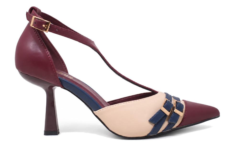 Zapatos de fiesta con tacón Menbur MB726 rubí multicolor con hebillas