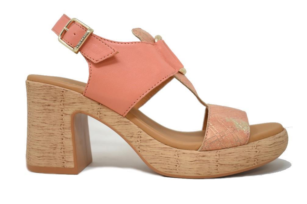 Sandalias de tacón Paula Urban 32-747 Picasso en papaya para mujer