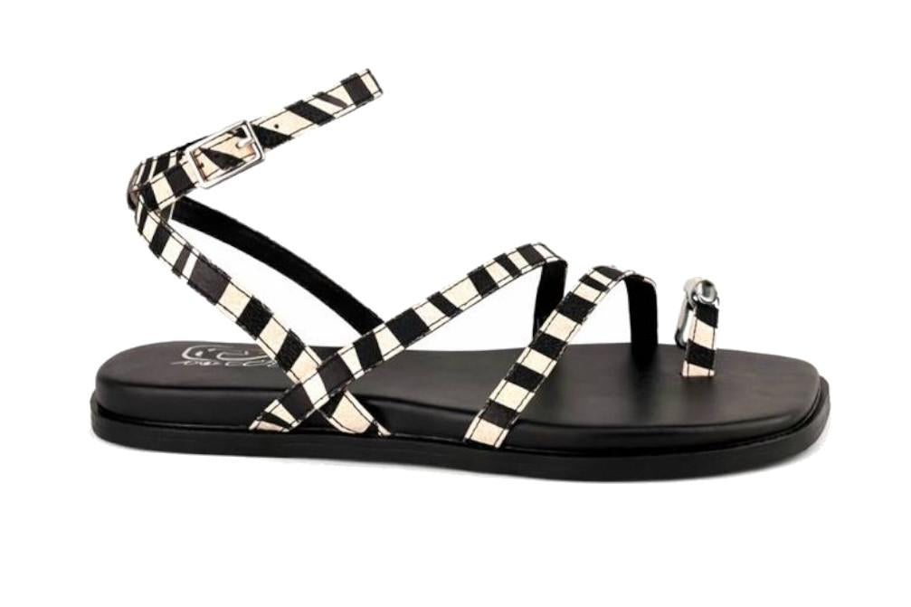 Sandalias Planas Mujer Isteria 1166 Animal Print | Sandalias de Tiras con Detalle Plateado