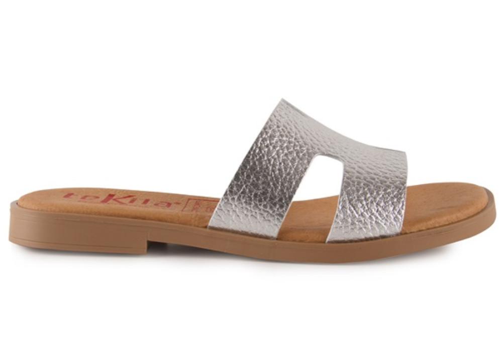 Sandalias de Pala Tekila 141 Metalizada color plata Mujer | Piel, Plantilla Gel y Máximo Confort