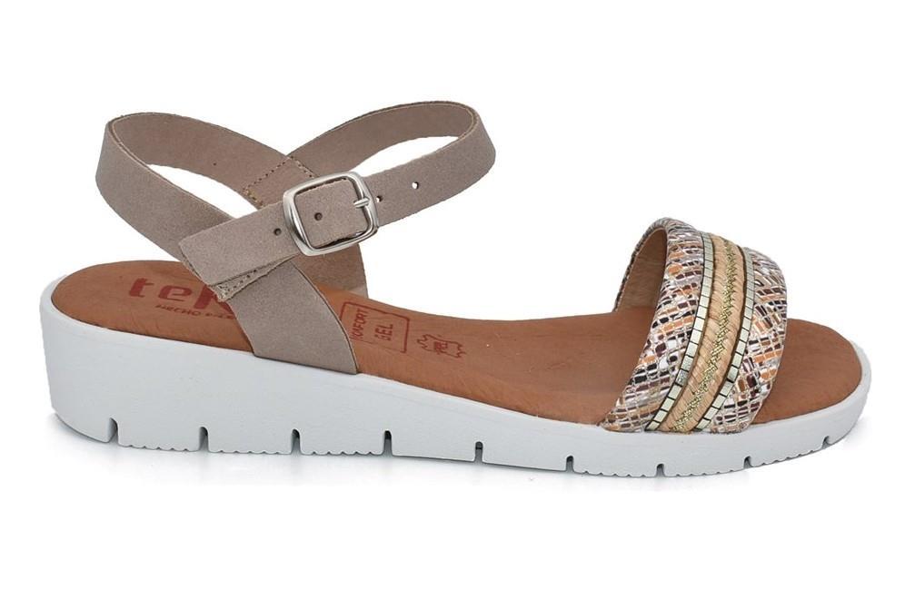 Sandalias con cuña Tekila 1265 en platino para mujer