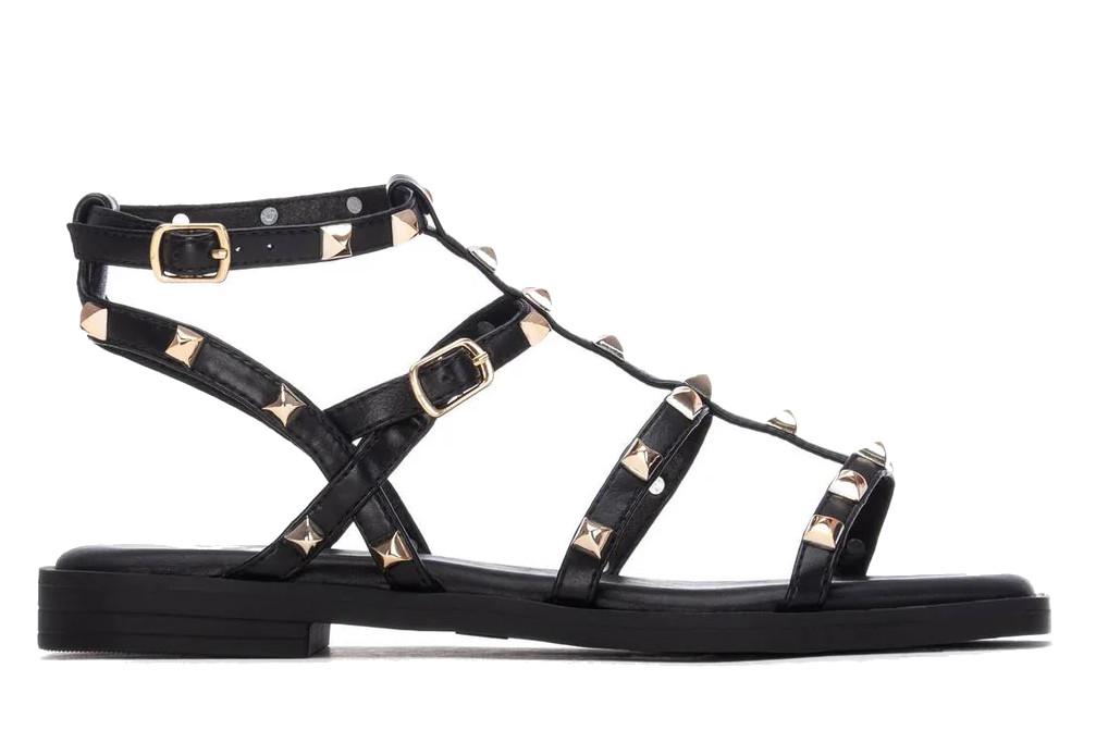 Sandalias romanas XTI 145149 negras para mujer | Sandalias planas con tachuelas