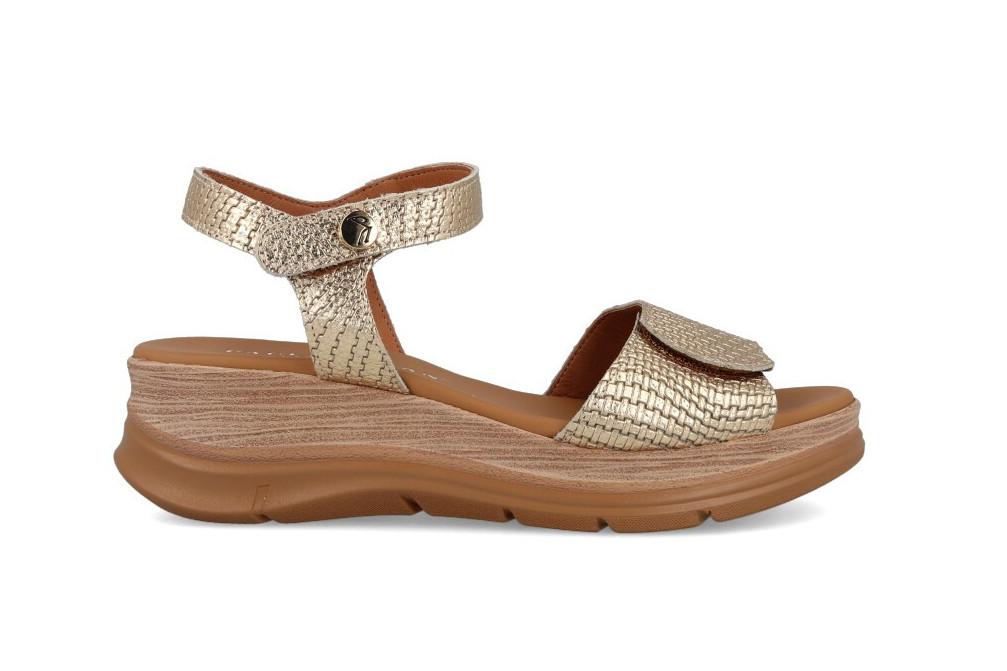 Sandalias Metalizadas Paula Urban 24-634 Mujer con Cuña de Piel y Estampado Coco