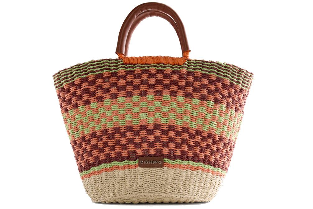 Bolso Capazo Gioseppo Pangani 78142 coral Efecto Rafia con Estampado Multicolor