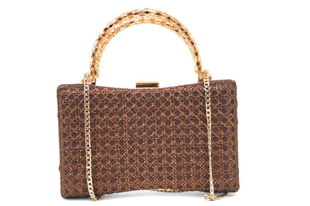 Clutch de fiesta Menbur BMB28 bronce con pedrería y cadena