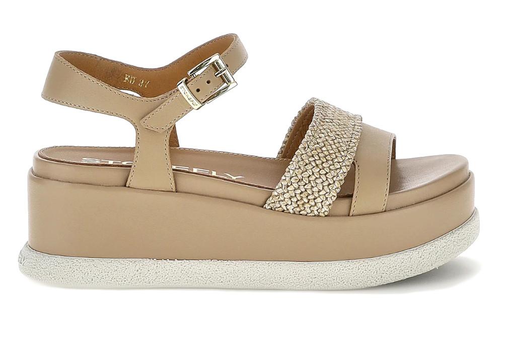 Sandalias con cuña media Stonefly ARIANNA 223737 en marrón claro de piel y rafia