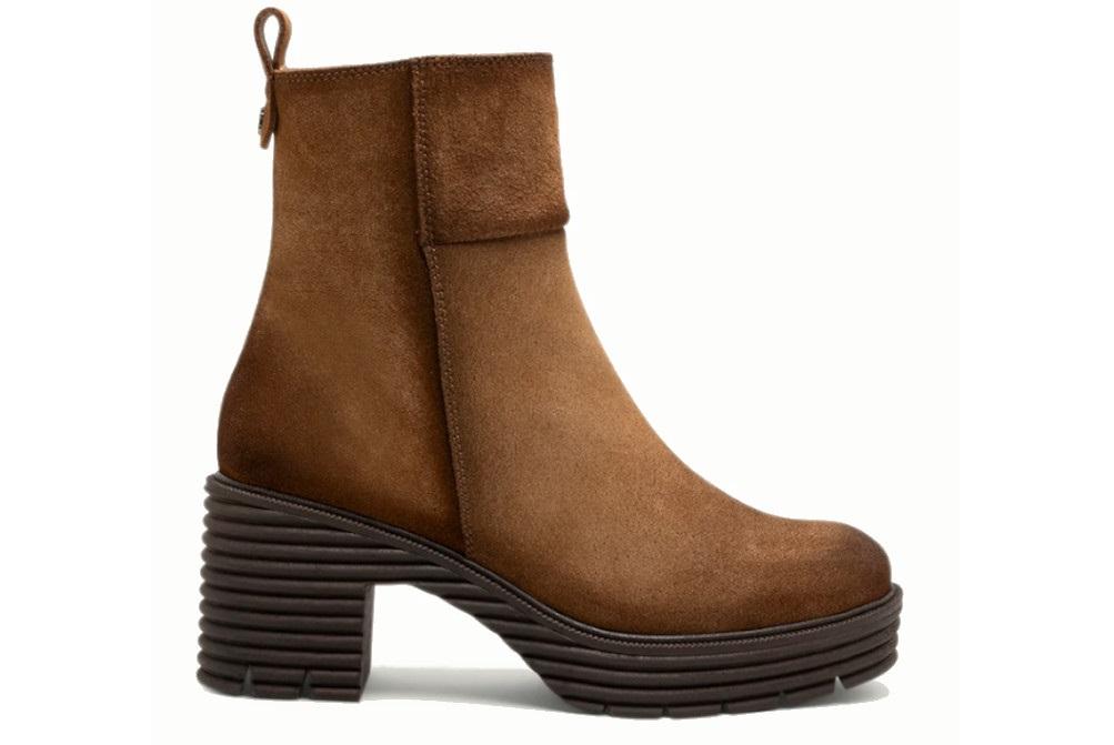 Botines de serraje Porronet Salma 4871 cuero con tacón y suela track