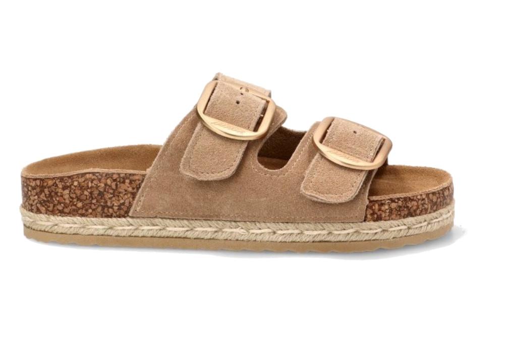 Sandalias doble suela Isteria 1012 Arena de Piel para mujer| Sandalias Planas Bio con Hebilla