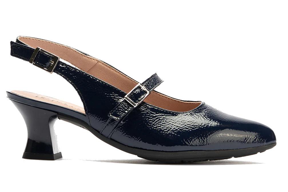 Zapato de tacón salón destalonado Pitillos 11184 en negro de charol – Zapatos de fiestas cómodos para mujer