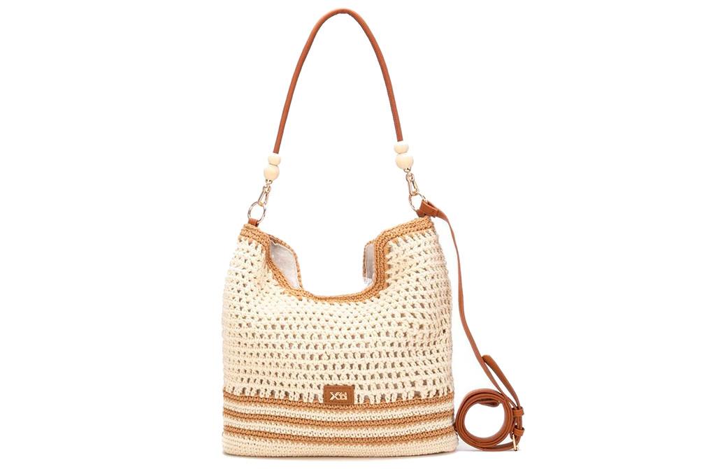 Bolso de hombro tipo shopper para mujer XTI 184612 Camel Rafia – Diseño Diario Elegante con Cremallera