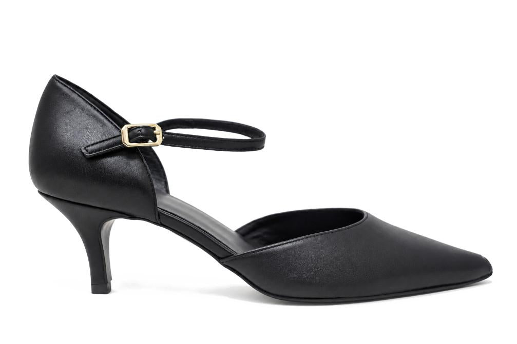 Zapatos de fiesta Joni de mujer en napa negra con pulsera y tacón kitten de 6 cm