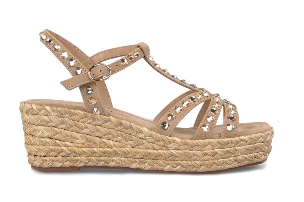 Sandalias de Cuña Alma en Pena V2650753 Siena en arena de mujer con Pedrería