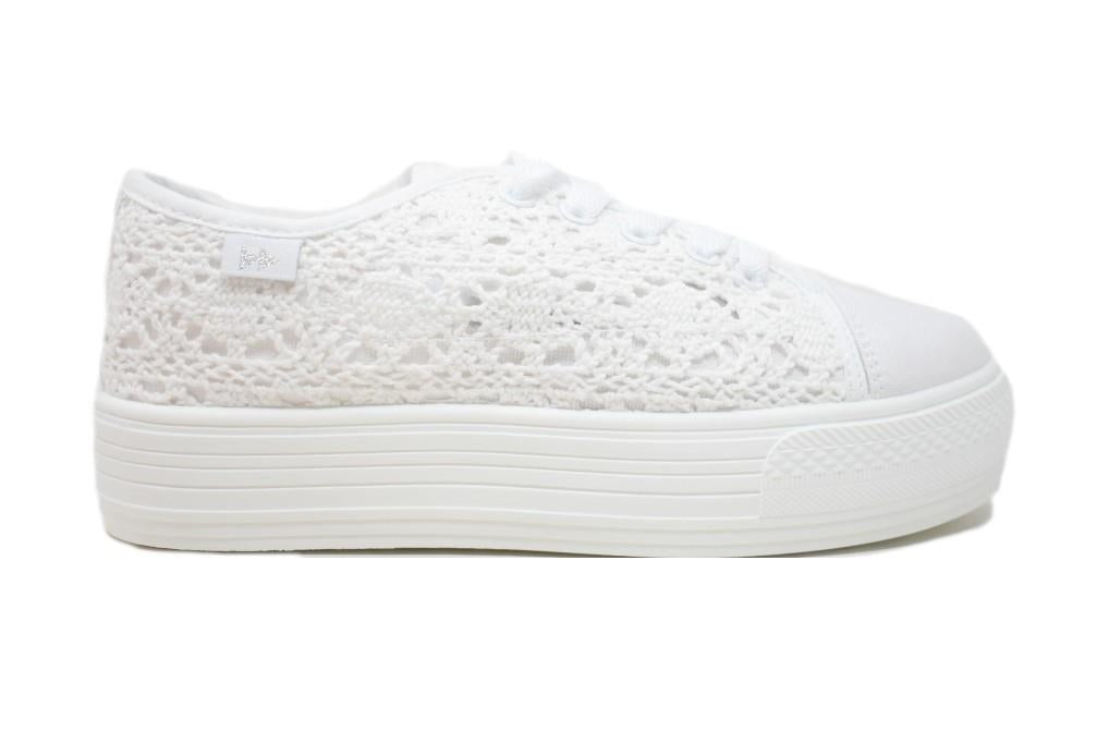 Zapatillas de ganchillo W0306 en blanco para mujer