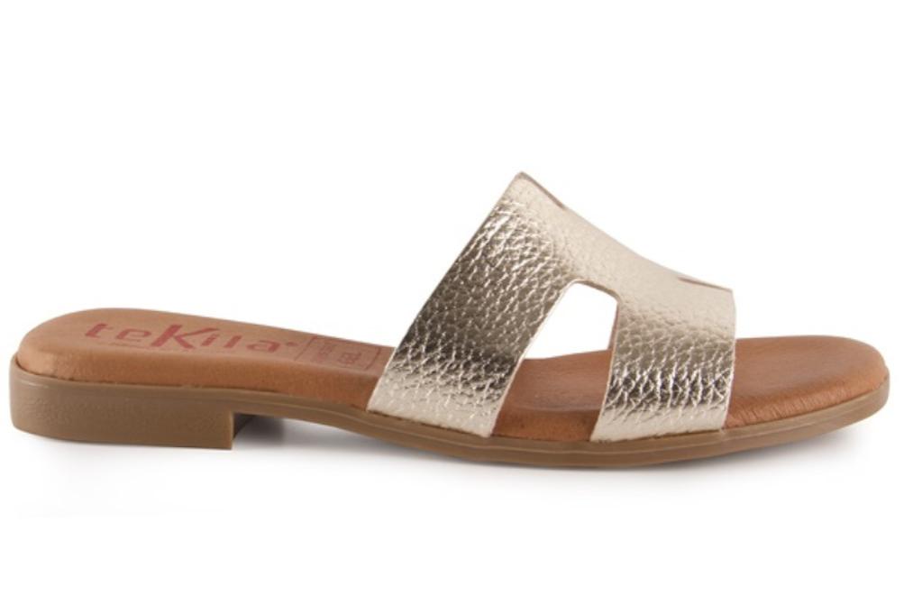 Sandalias de Pala Tekila 141 Metalizada color platino Mujer | Piel, Plantilla Gel y Máximo Confort