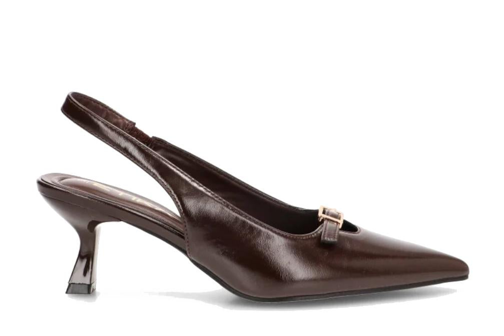 Zapatos destalonados de tacón medio Etika Bossa 63327 en café- Zapatos de fiesta con lazo