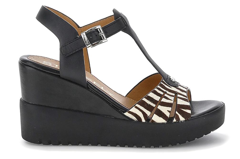 Sandalias con cuña alta Stonefly ELY 24 223700 negras de piel con animal print