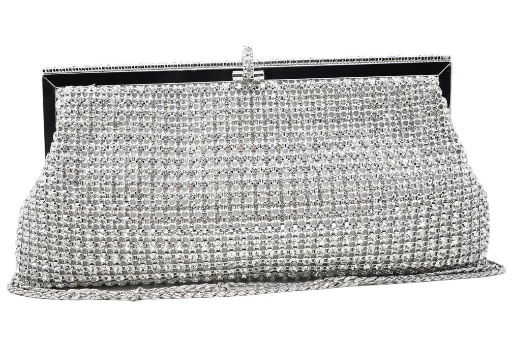 Bolso de Fiesta Plata Menbur AMB19 con Pedrería y Cadena