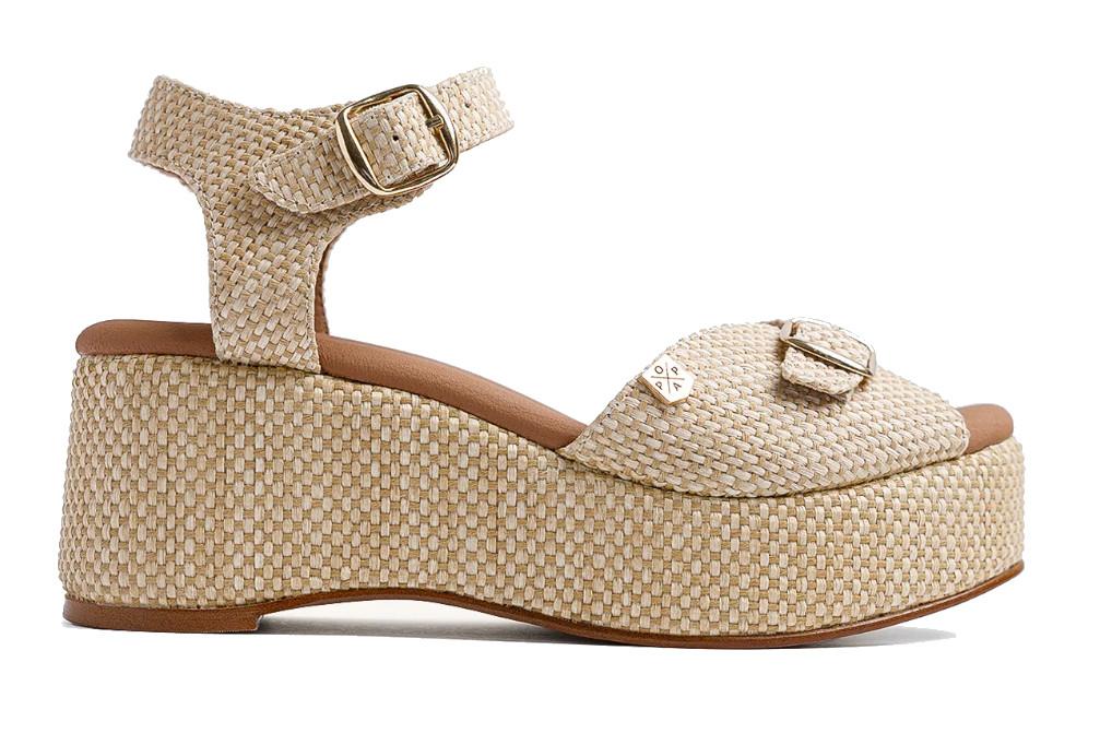 Sandalias de cuña baja Popa Muriel en rafia beige
