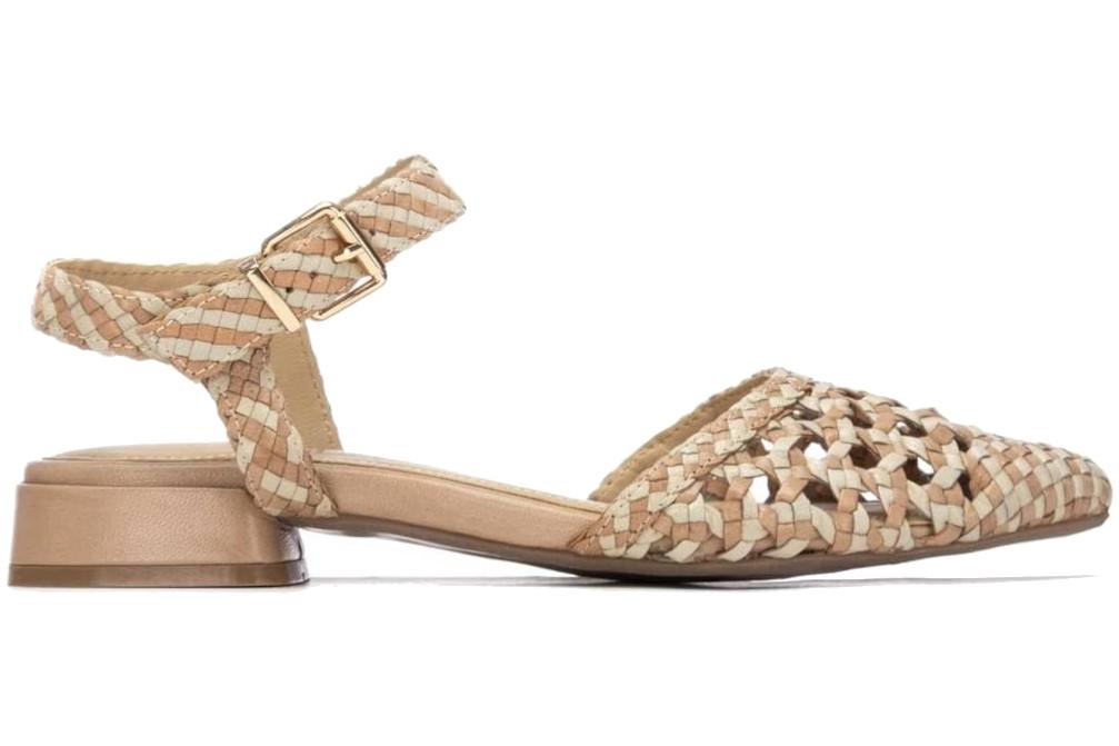 Bailarinas planas Carmela 163017 Beige para mujer Trenzadas de Piel con Acabado Metalizado