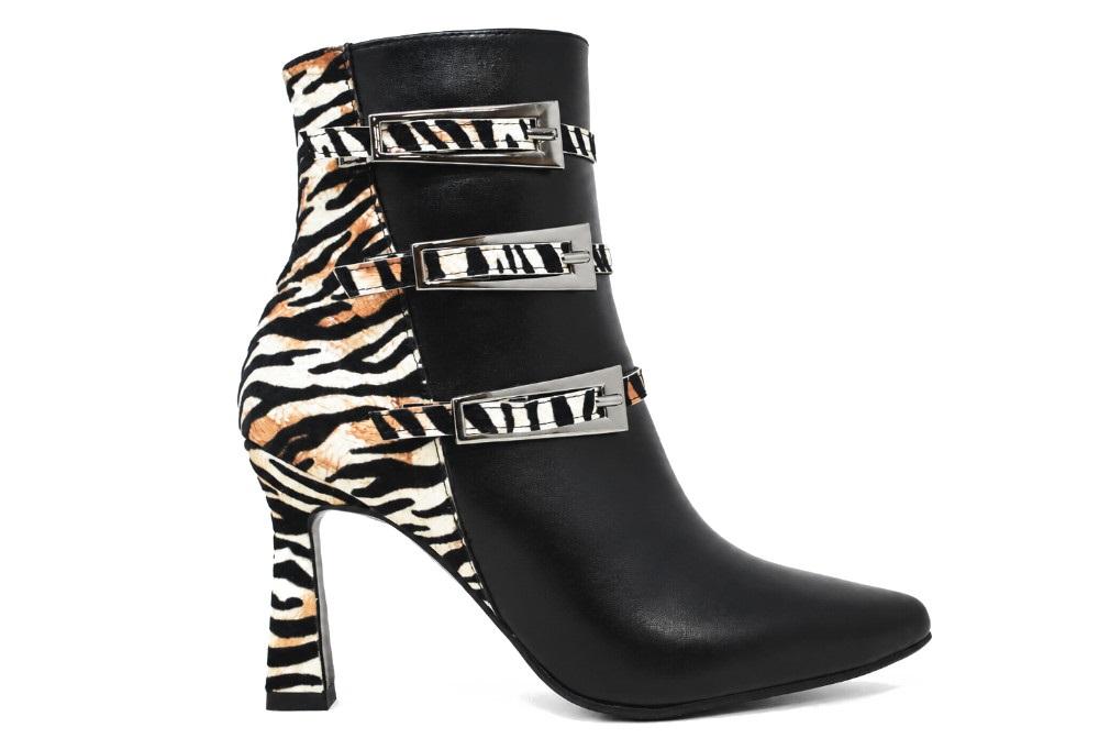 Botines de fiesta con tacón Joni 31042 de piel estampada en negro