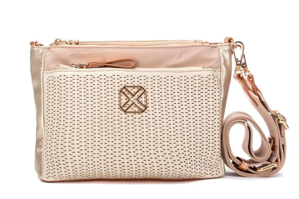 Bolso Bandolera Pequeño Mujer XTI Beige 184550 – Diseño Elegante con Detalle Rafia y Cremallera
