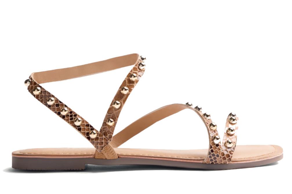 Sandalias planas Gioseppo Subukia 79123 Cuero de Piel con Estampado Animal y Tachas para Mujer