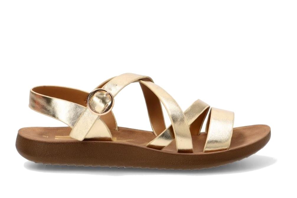 Sandalia planas ETIKA 10129 en oro para mujer | Sandalia cómoda de Tiras con Hebilla