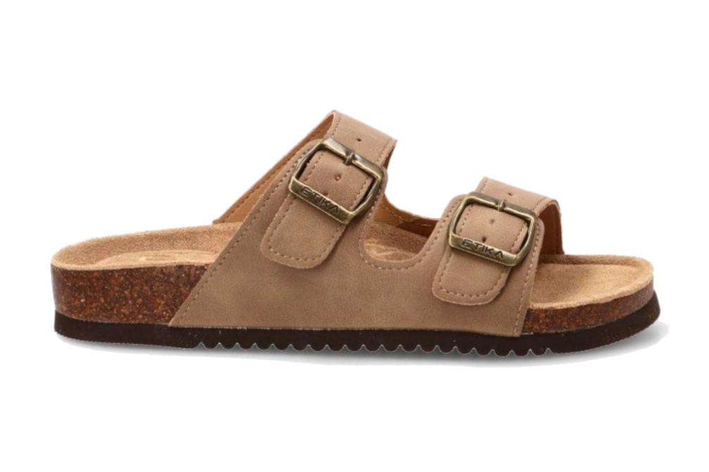 Sandalia Bio ETIKA 10015 taupe para Mujer | Sandalia Plana con Hebilla y Plantilla de Piel