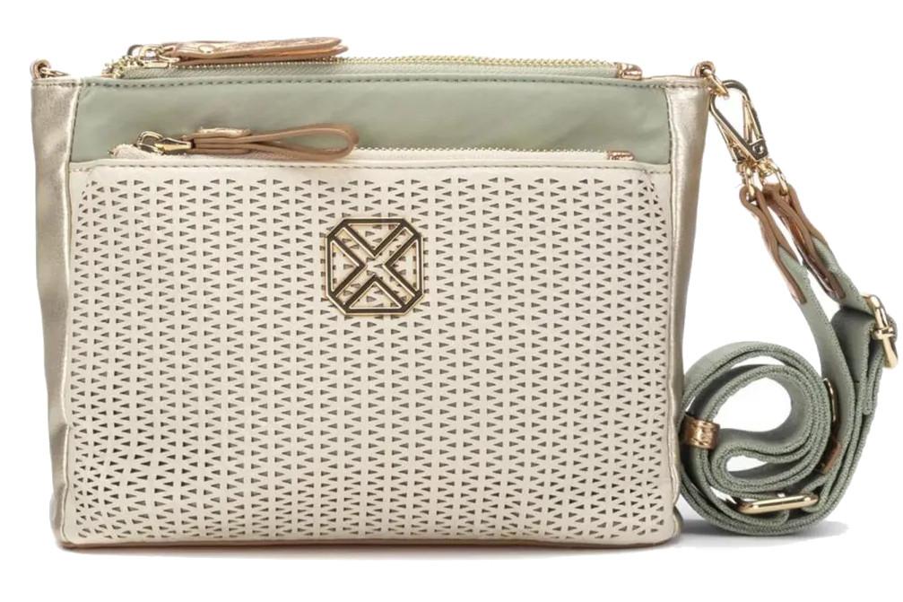 Bolso Bandolera Pequeño Mujer XTI caqui 184550 – Diseño Elegante con Detalle Rafia y Cremallera