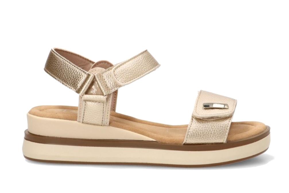 Sandalia deportiva Etika by ARMONY 40022 en oro para mujer | Cuña Media con Cierre Ajustable
