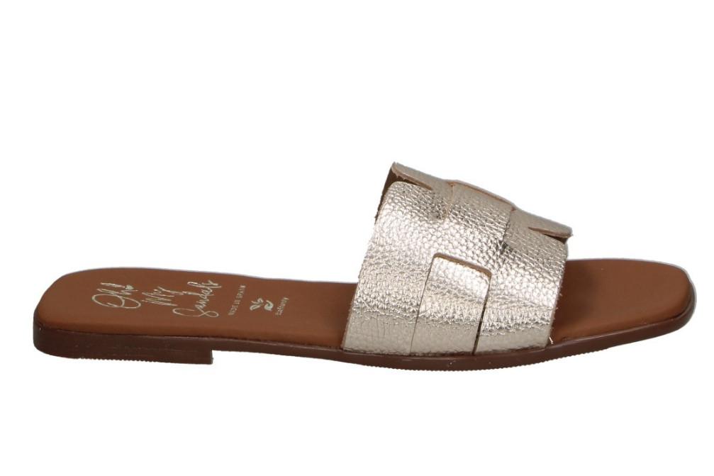 Sandalias planas Oh! My Sandals Alexia 5800 Champán para mujer – de pala Metalizada y Máxima Comodidad