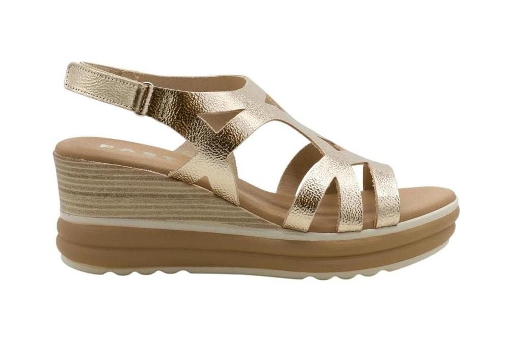 Sandalias de Cuña Mujer Oh! My Sandals 5992 Oro – Sandalias Metalizadas con Plataforma Efecto Esparto y Cierre Ajustable