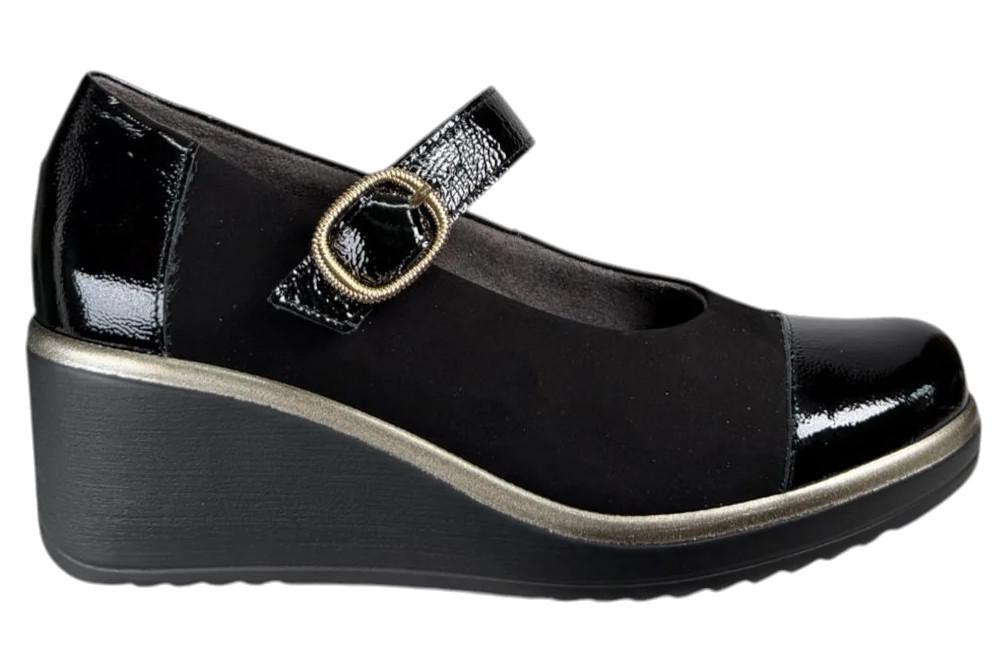 Merceditas Pitillos 20532 Negro Mujer – Zapatos de Piel con Cuña Cómoda