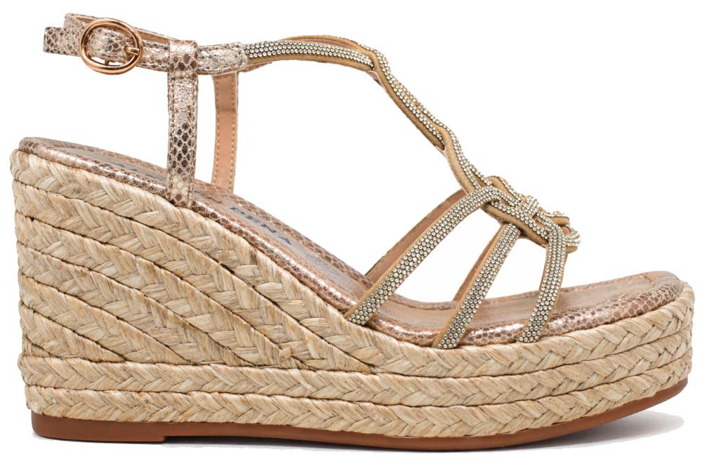 Sandalia con cuña alta Alma en Pena V2651110 para mujer de esparto con Tiras Entrelazadas