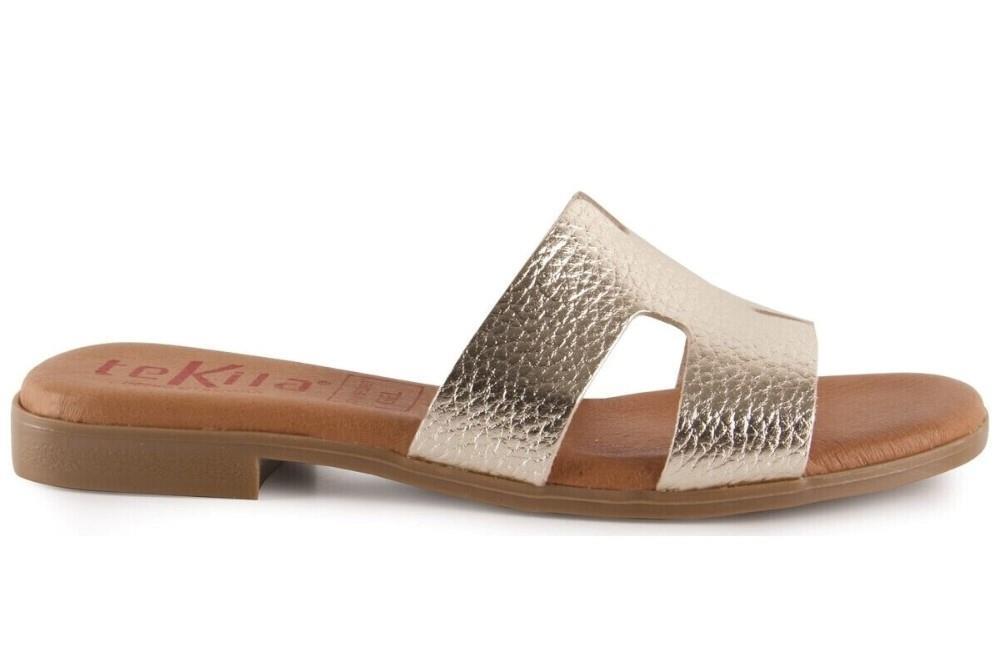 Sandalias planas de pala TEKILA 141 en platino para mujer
